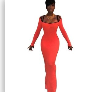Orange"CELESTE' Long Slip Pencil Dress